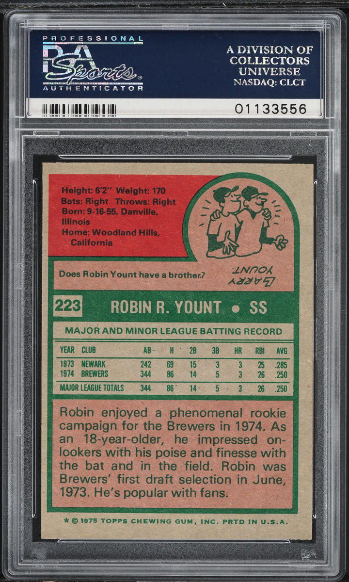 1975 Topps Robin Yount ROOKIE #223 PSA 9 MINT on Fanatics Collect