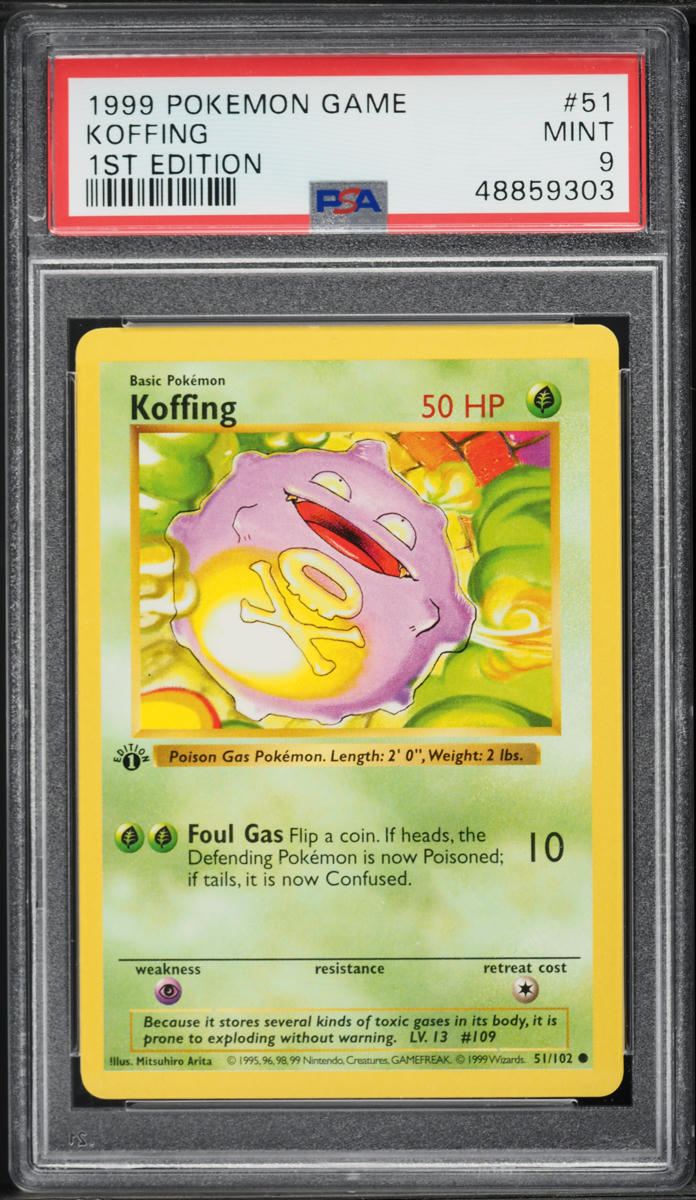 1999 Pokemon Base Set Shadowless 1st Edition Koffing #51 PSA 9 MINT