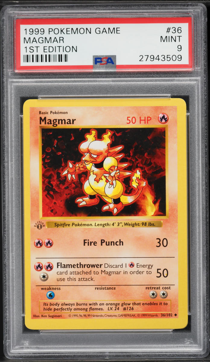 1999 Pokemon Base Set Shadowless 1st Edition Magmar #36 PSA 9 MINT