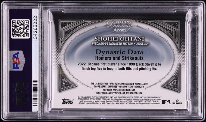 2023 Topps Dynasty Silver Shohei Ohtani PATCH AUTO DNA 10 1/5 #DAP-SO2 PSA 8 NM-MT