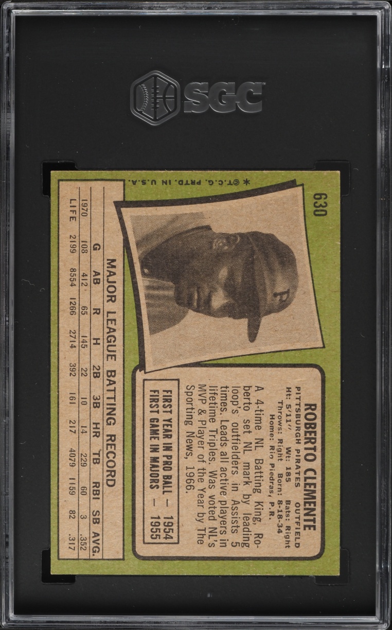 1971 Topps Roberto Clemente #630 SGC 5 EX