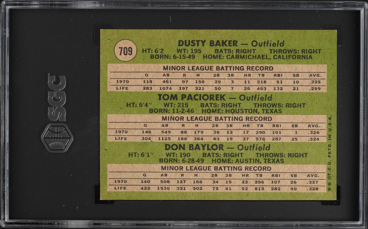 1971 Topps Dusty Baker & Don Baylor SP ROOKIE #709 SGC 6 EXMT