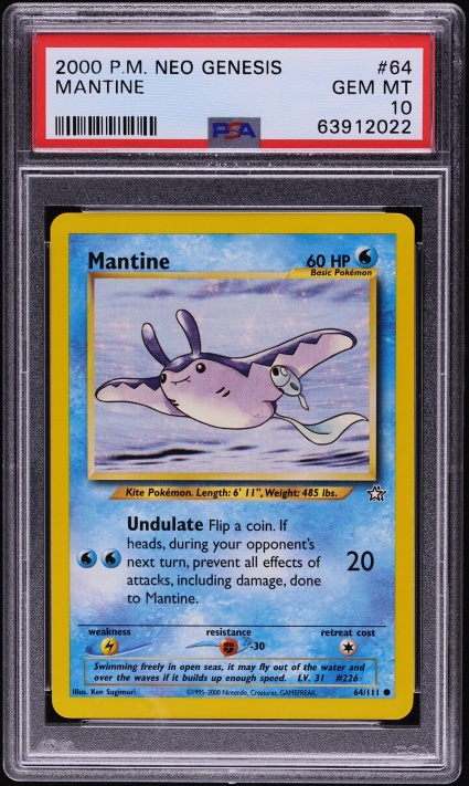2000 Pokemon Neo Genesis Mantine #64 PSA 10 GEM MINT