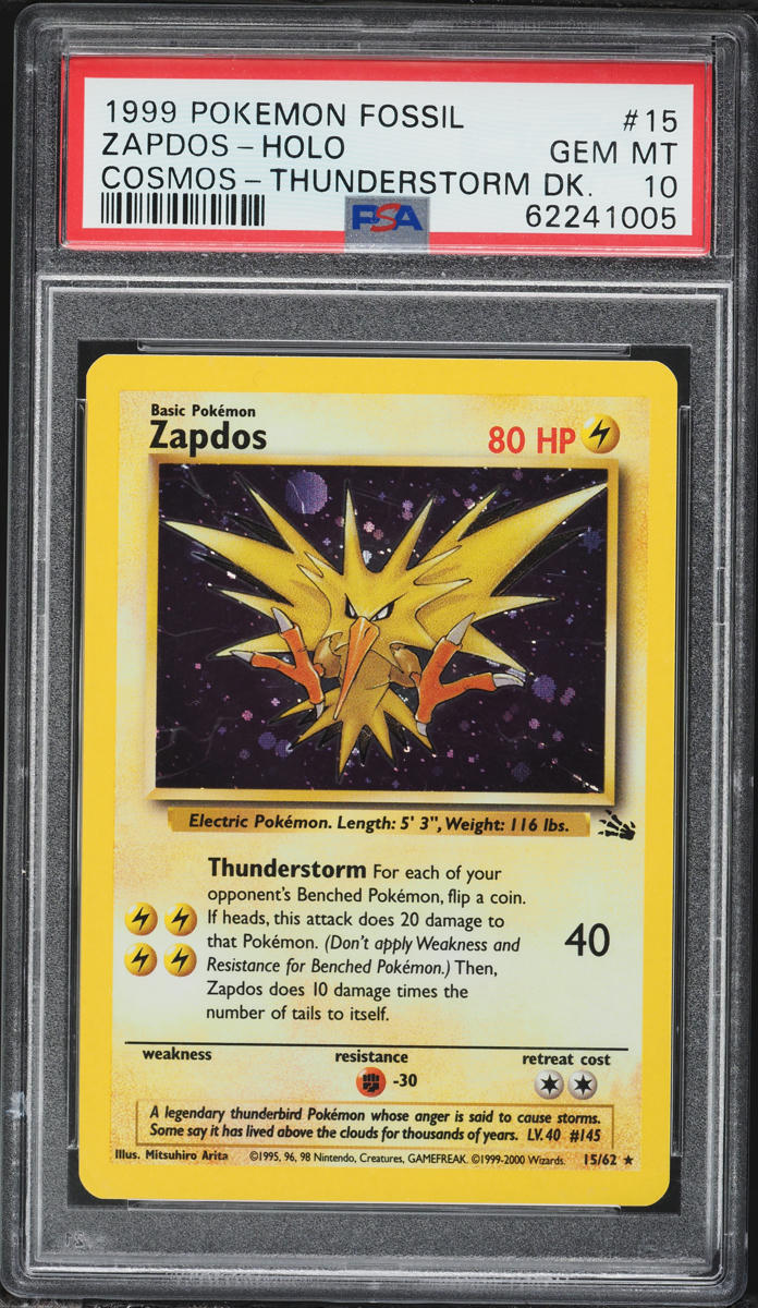 1999 Pokemon Fossil Thunderstorm Deck Cosmos Holo Zapdos #15 PSA 10 GEM MINT