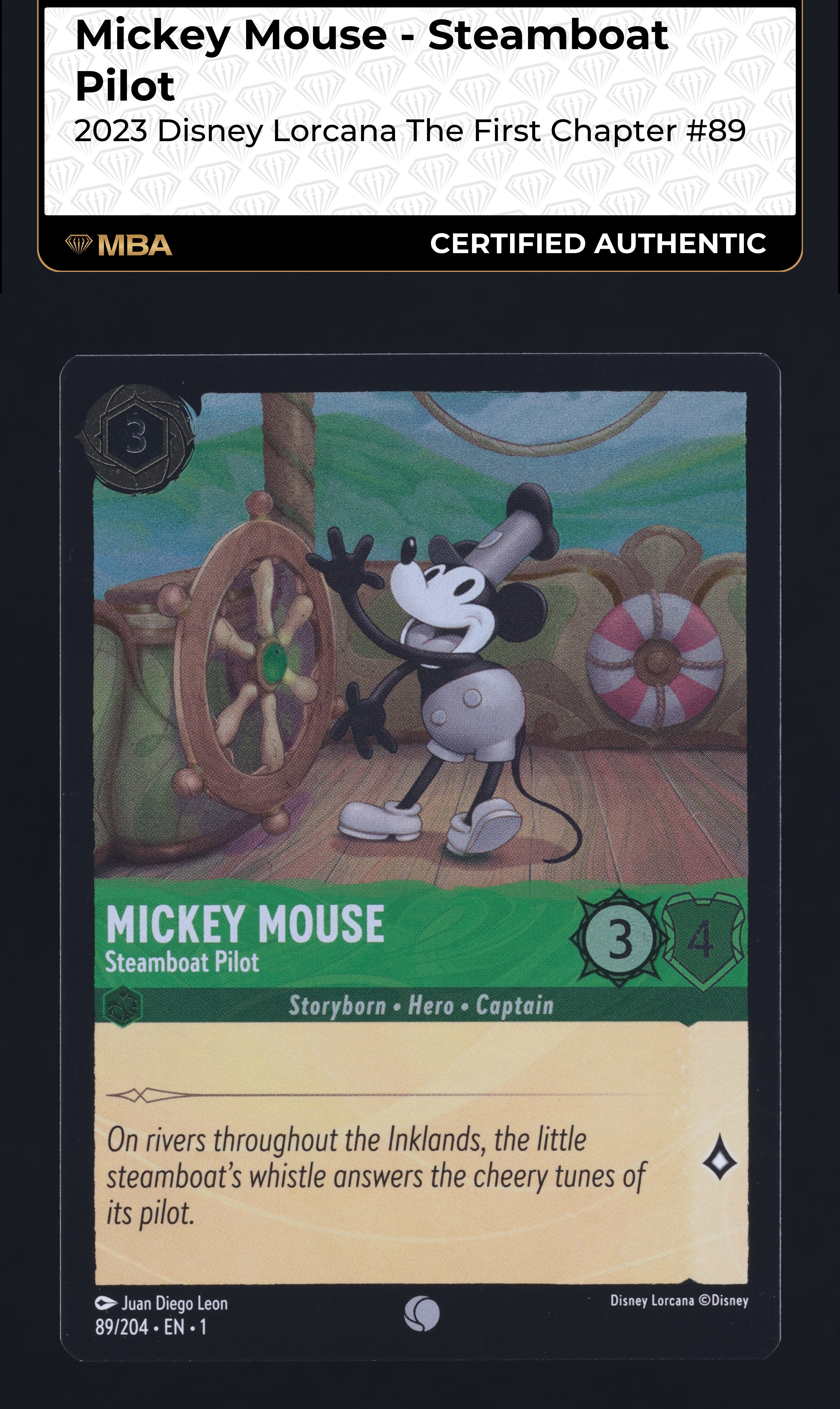 2023 Disney Lorcana The First Chapter Mickey Mouse Steamboat Pilot #89 MBA AUTH
