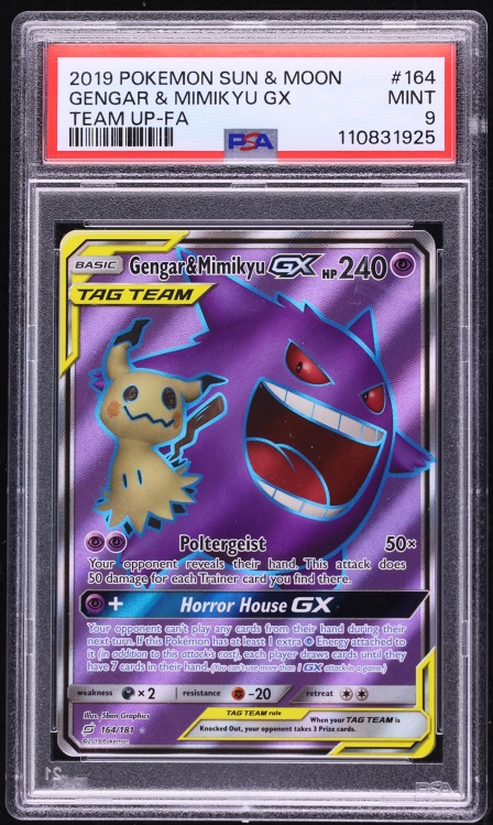 2019 Pokemon Sun & Moon Team Up Full Art Gengar & Mimikyu GX #164 PSA 9 MINT