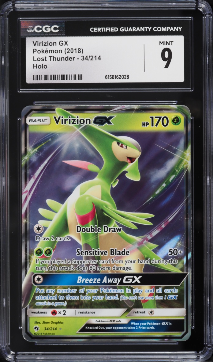 2018 Pokemon Sun & Moon Lost Thunder Holo Virizion GX #34 CGC 9 MINT