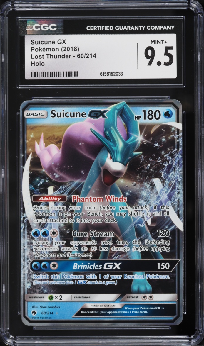 2018 Pokemon Sun & Moon Lost Thunder Holo Suicune GX #60 CGC 9.5 MINT+