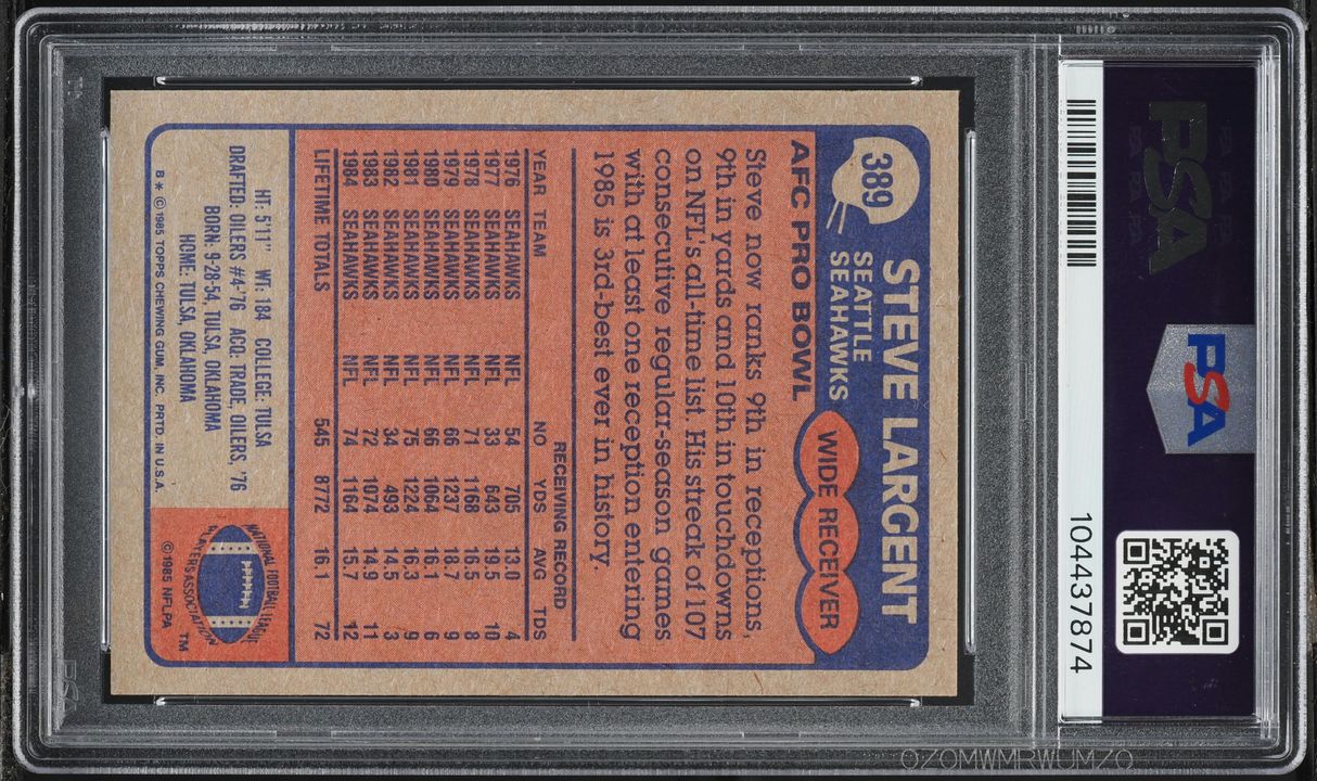 1985 Topps Football Steve Largent #389 PSA 10 GEM MINT