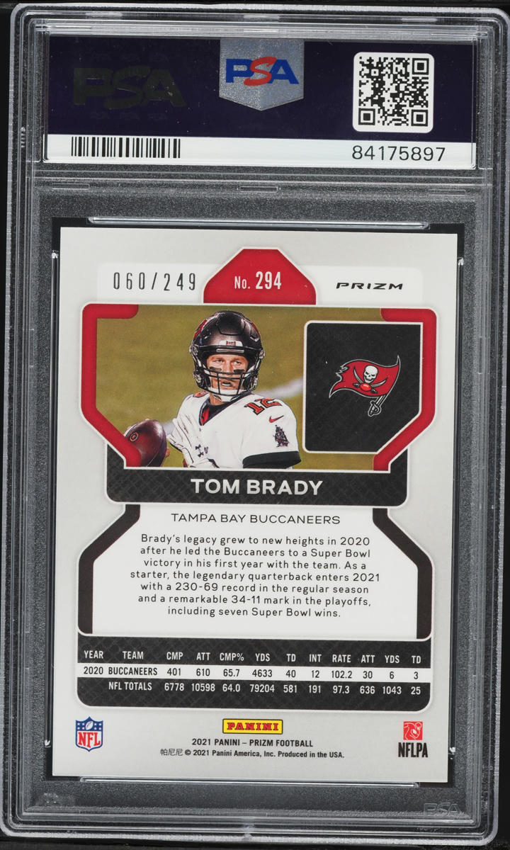 2021 Panini Prizm Orange Tom Brady /249 #294 PSA 10 GEM MINT