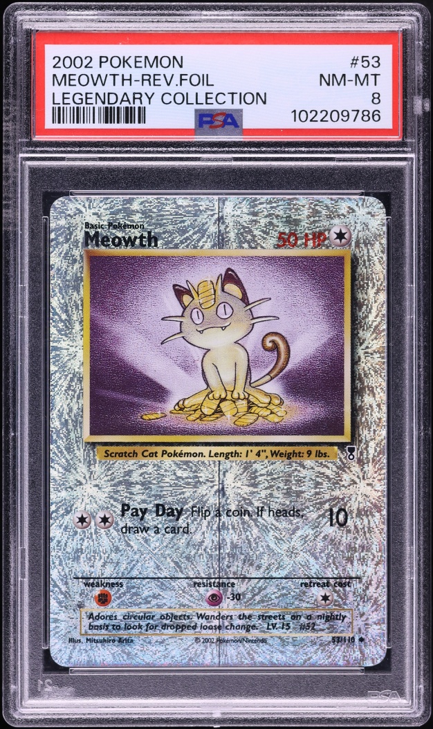 2002 Pokemon Legendary Collection Reverse Holo Meowth #53 PSA 8 NM-MT