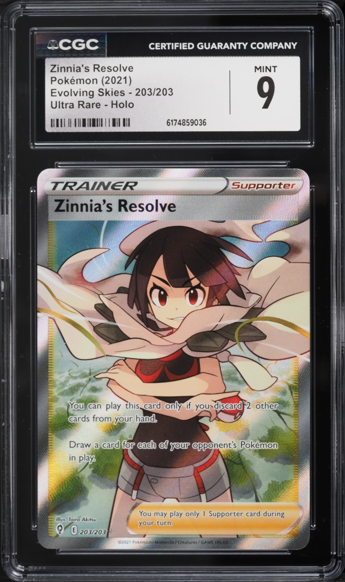 2021 Pokemon Sword & Shield Evolving Skies Full Art Zinnia's Resolve #203 CGC 9 MINT
