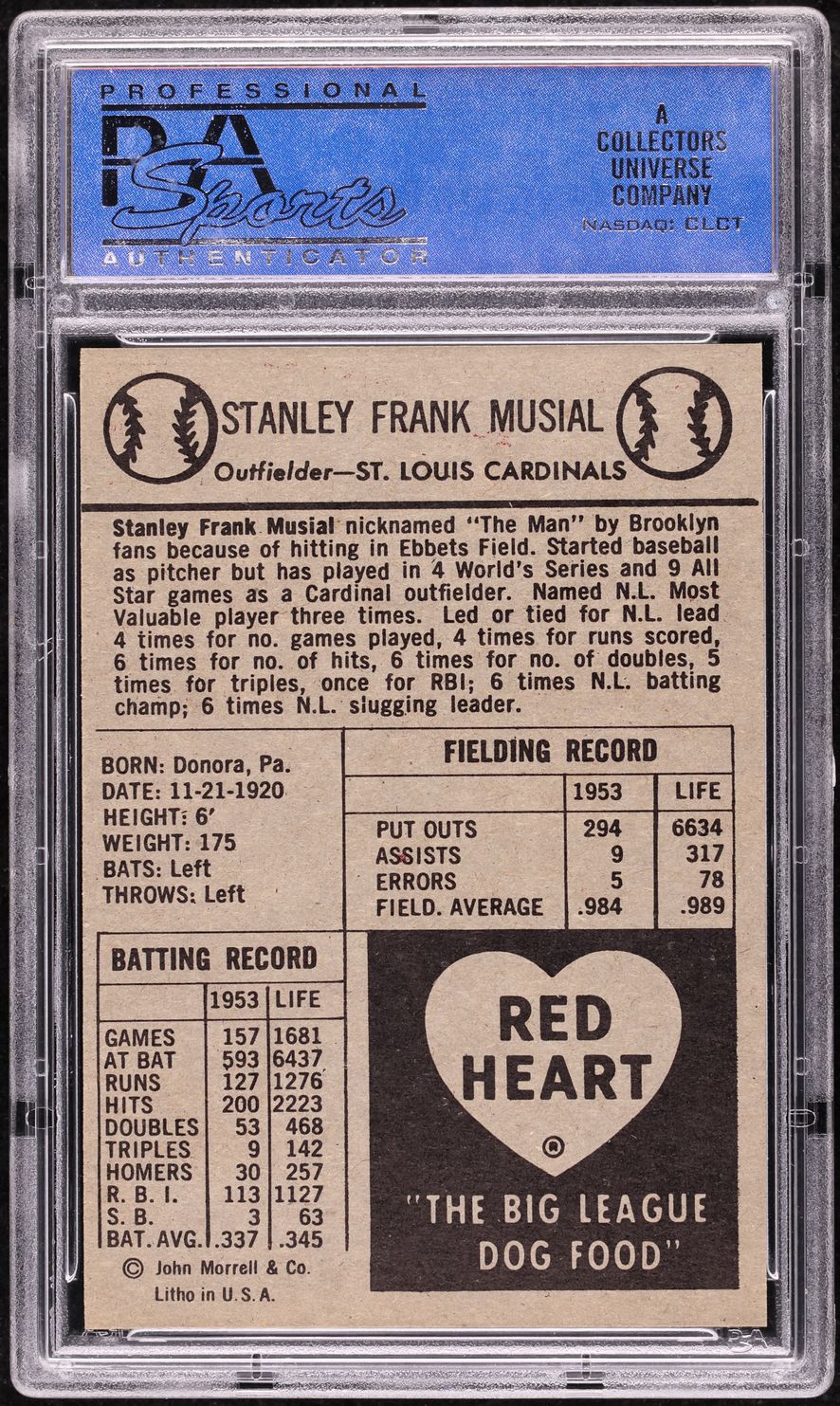 1954 Red Heart Stan Musial SHORT PRINT PSA 9 MINT