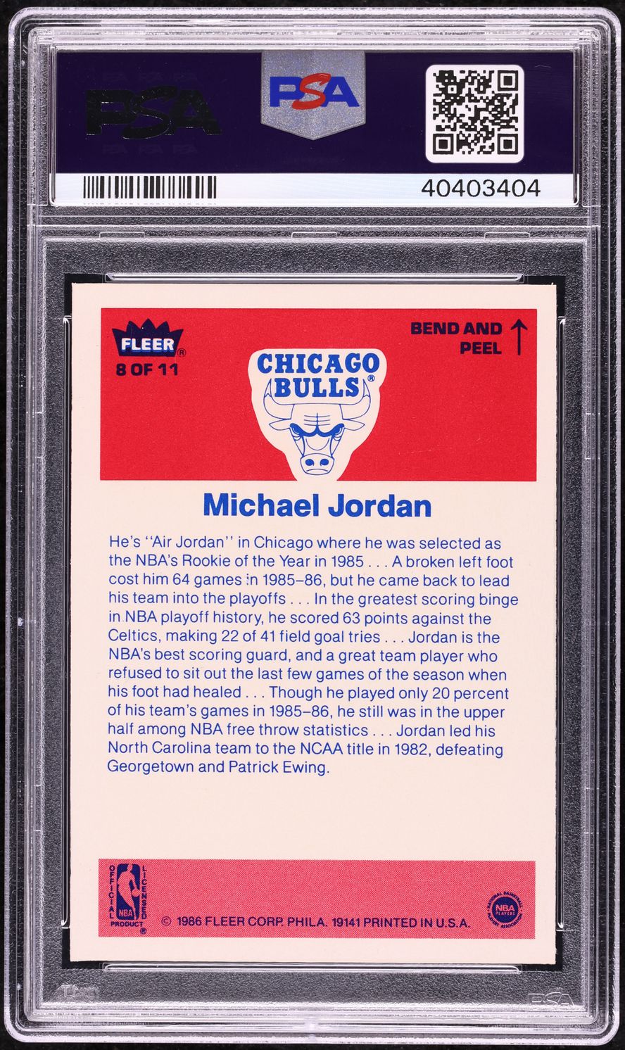 1986 Fleer Sticker Michael Jordan ROOKIE #8 PSA 10 GEM MINT