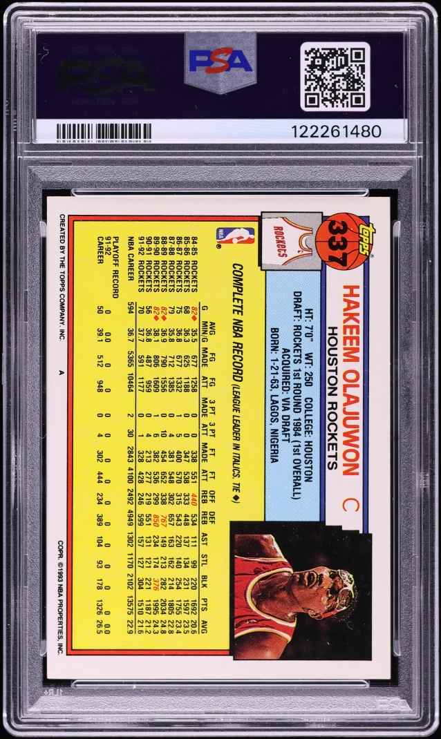 1992 Topps Basketball Hakeem Olajuwon #337 PSA 5 EX