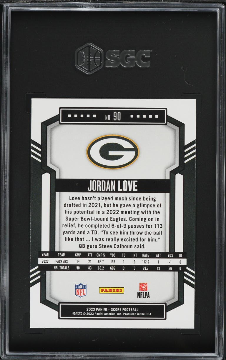 2023 Score  Football Jordan Love #90 SGC 10 GEM MINT