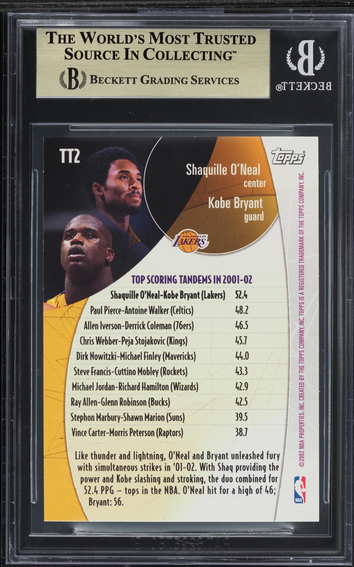 2002 Topps Top Tandems Shaquille O'Neal Kobe Bryant #TT2 BGS 9.5 GEM MINT
