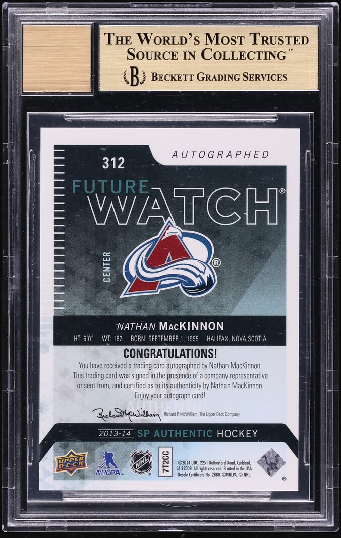2013 SP Authentic Nathan MacKinnon ROOKIE AUTO /999 #312 BGS 9.5 GEM MINT