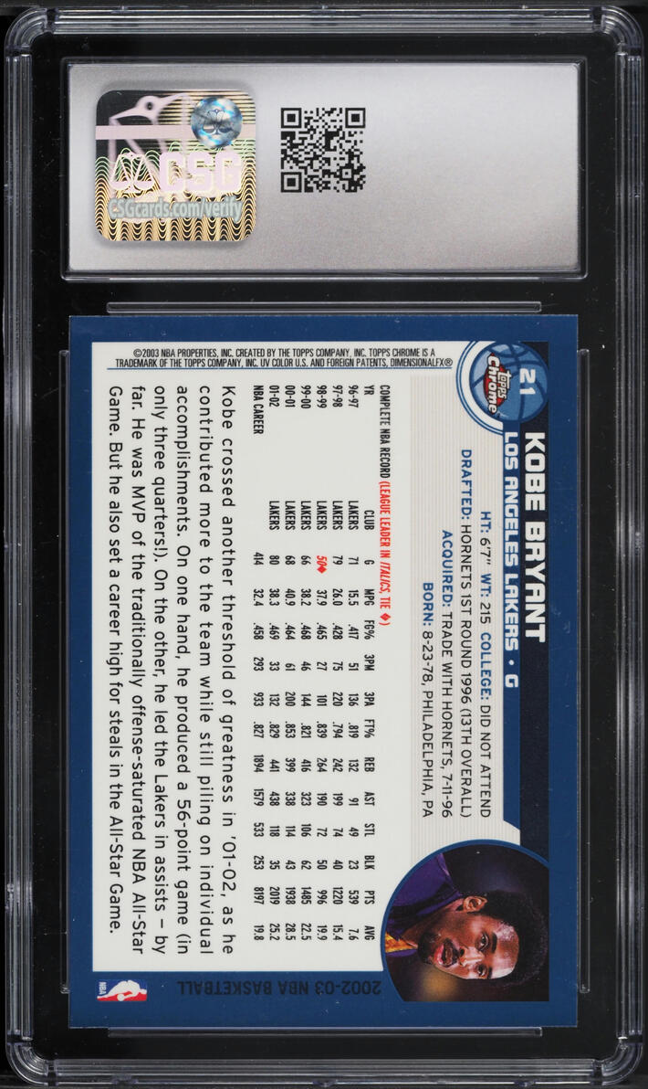 2002 Topps Chrome Kobe Bryant #21 CSG 9 MINT