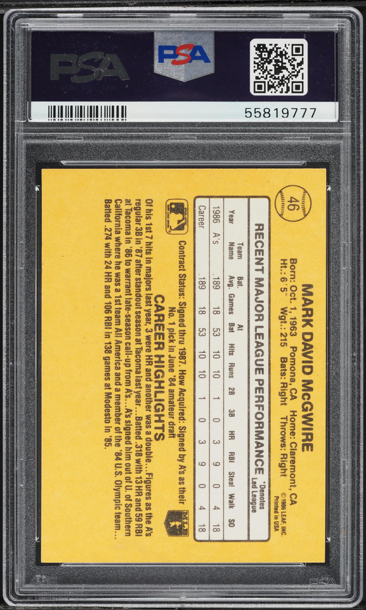 1987 Donruss Mark McGwire ROOKIE #46 PSA 4 VGEX