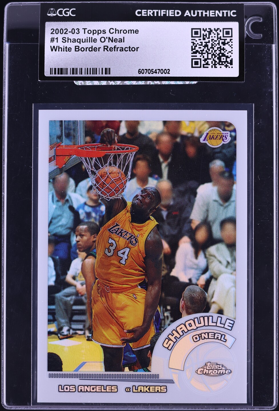 2002 Topps Chrome White Border Refractor Shaquille O'Neal /249 #1 CGC AUTH