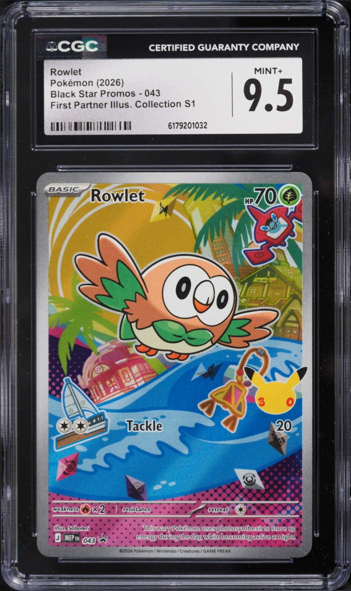 2026 Pokemon Mega Evolution Promo First Partner Illustration Full Art Rowlet #43 CGC 9.5 MINT+