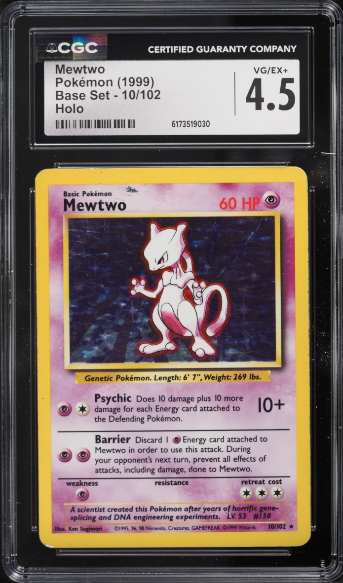 1999 Pokemon Base Set Holo Mewtwo #10 CGC 4.5 VGEX+