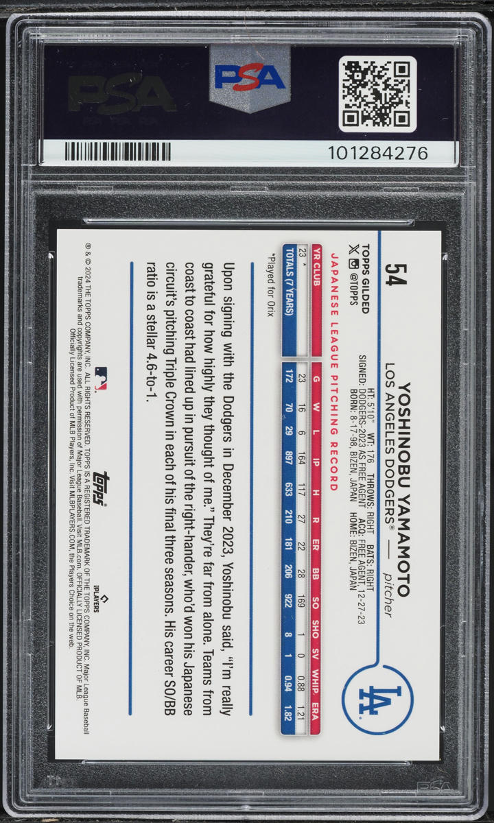 2024 Topps Chrome Gilded Collection Gold Diamond Yoshinobu Yamamoto RC /50 PSA 9