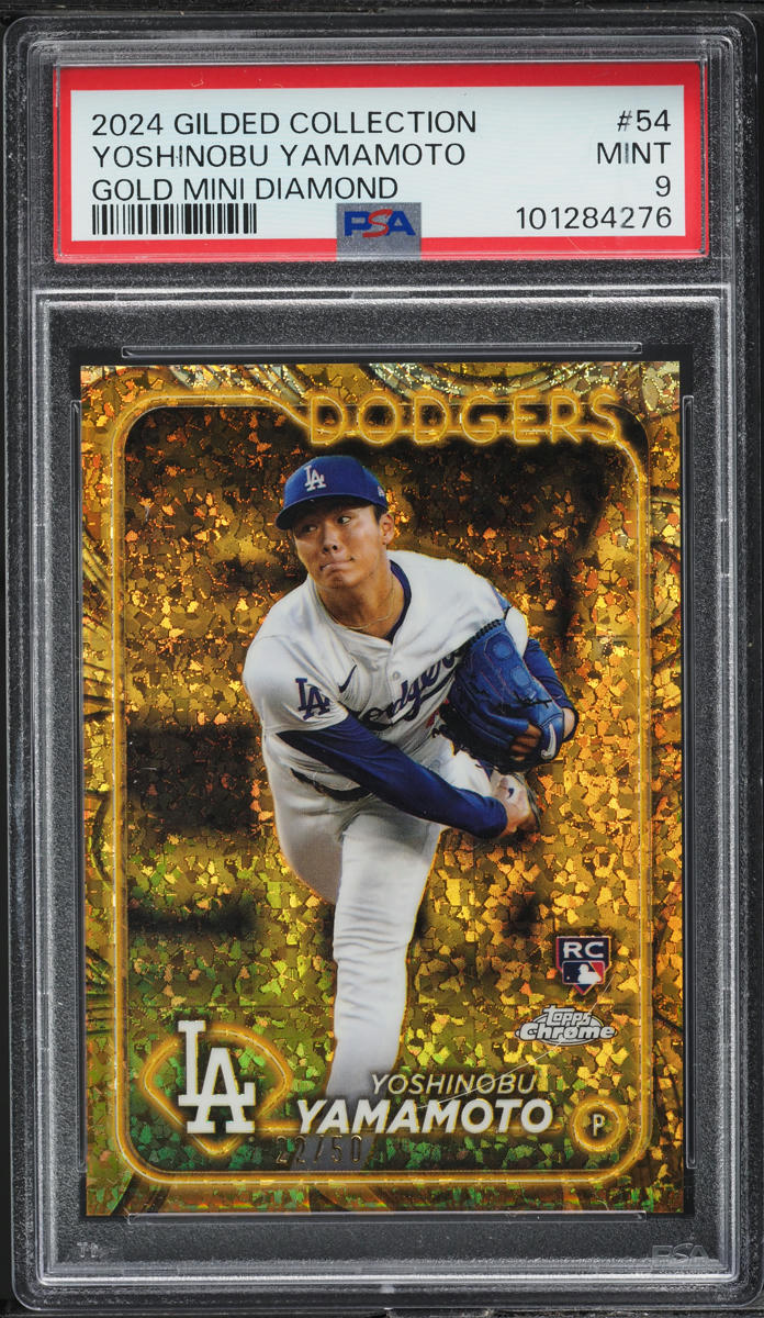 2024 Topps Chrome Gilded Collection Gold Diamond Yoshinobu Yamamoto RC /50 PSA 9