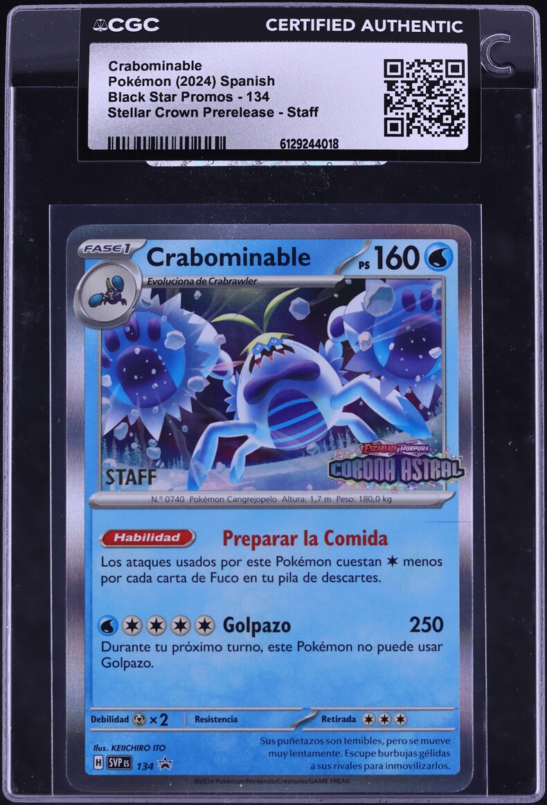 2024 Pokemon Spanish SV Promo Stellar Crown Prerelease Staff Crabominable #134 CGC AUTH
