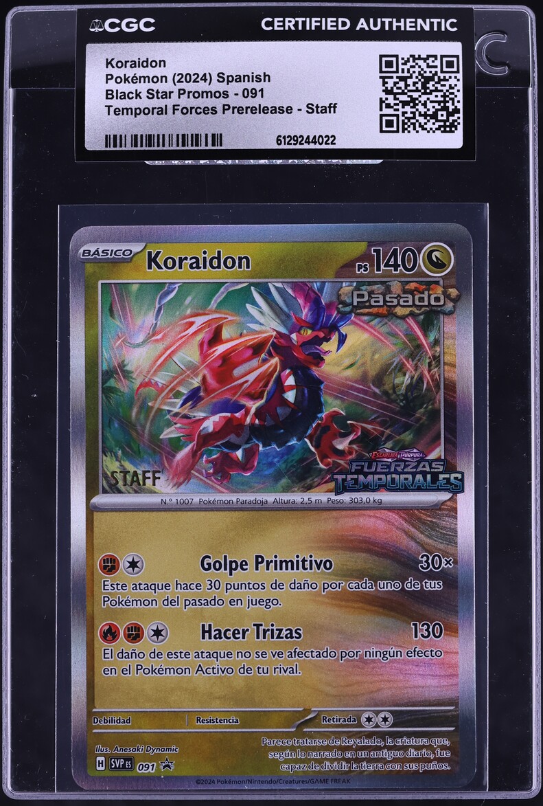 2024 Pokemon Spanish SV Promo Temporal Forces Prerelease Staff Koraidon #91 CGC AUTH