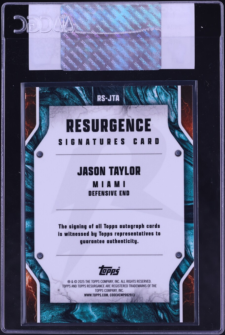 2024 Topps Resurgence Signatures Jason Taylor AUTO #RS-JTA CGC AUTH
