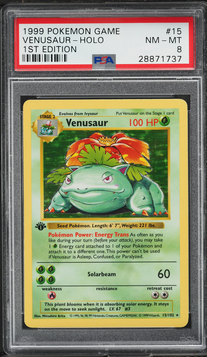 1999 Pokemon Base Set Shadowless 1st Edition Holo Venusaur #15 PSA 8 NM-MT