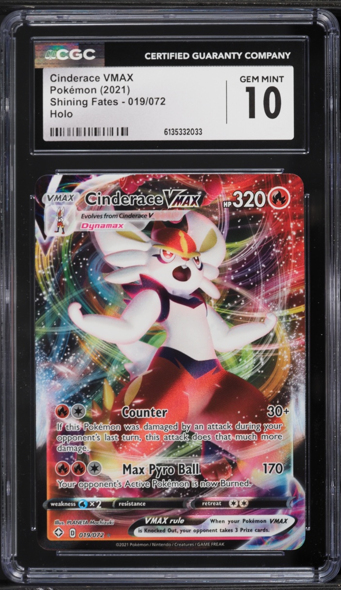 2021 Pokemon Sword & Shield Shining Fates Full Art Cinderace VMAX #19 CGC 10 GEM MINT