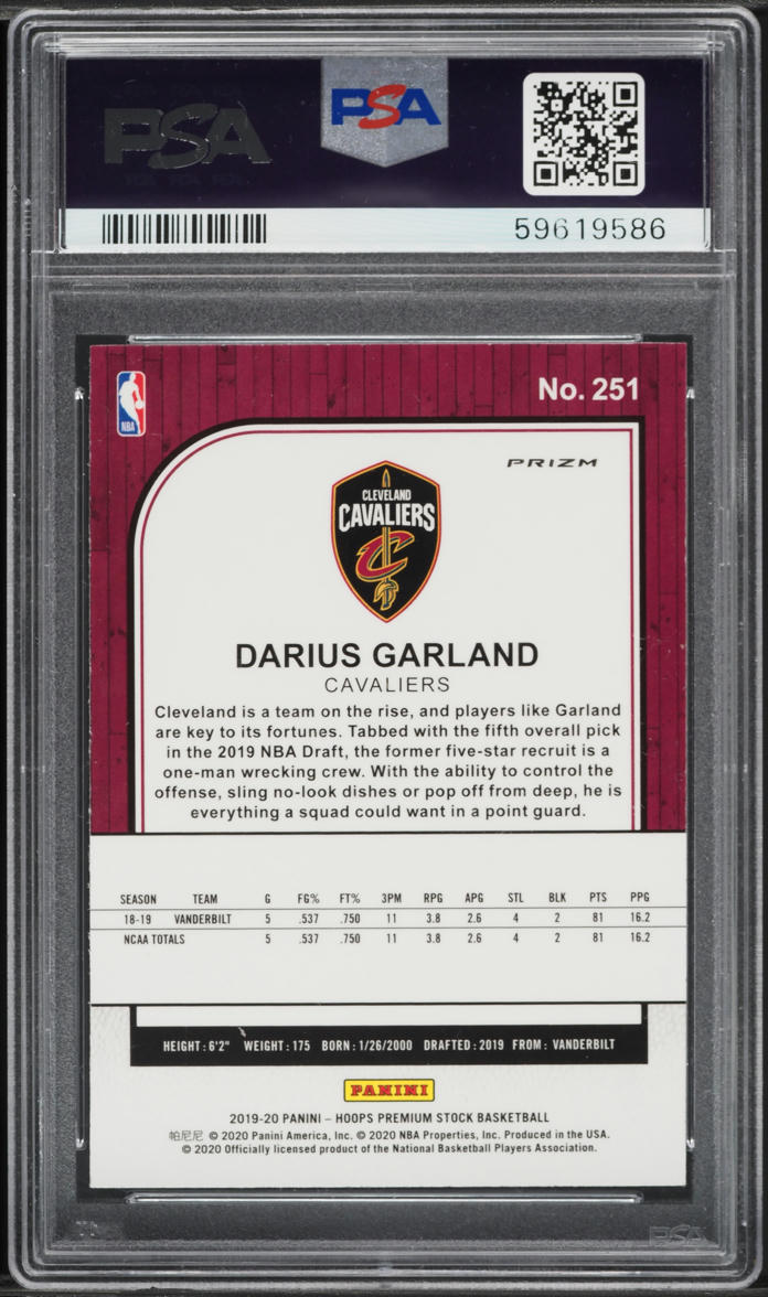 2019 Hoops Premium Stock Pulsar Darius Garland ROOKIE #251 PSA 10 GEM MINT