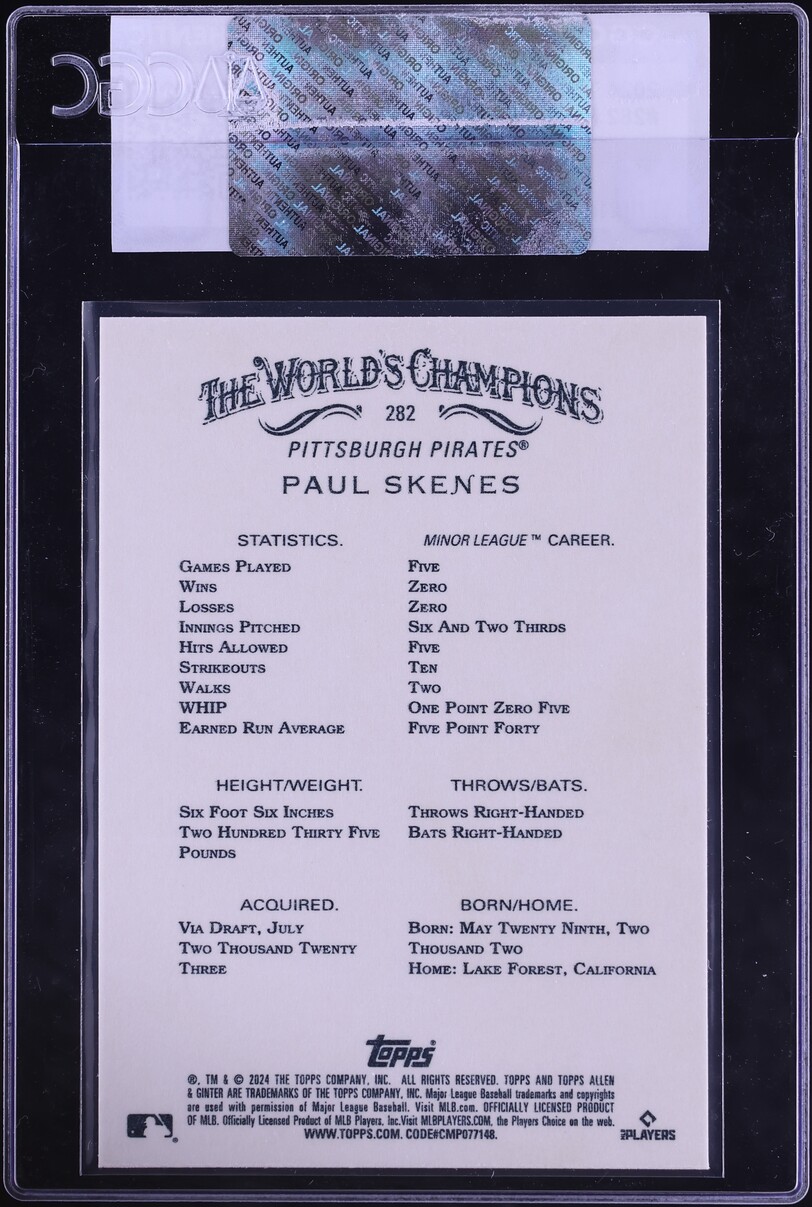 2024 Topps Allen & Ginter Paul Skenes ROOKIE #282 CGC AUTH