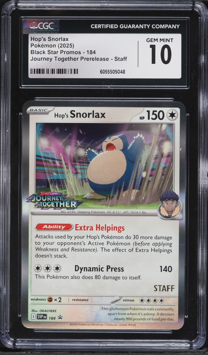 2025 Pokemon SV Promo Journey Together Prerelease Staff Hop's Snorlax #184 CGC 10 GEM MINT