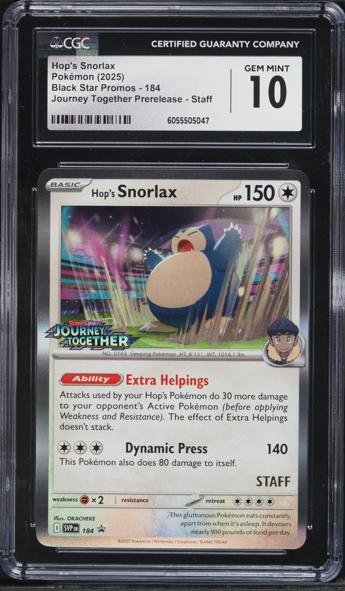 2025 Pokemon Scarlet & Violet Promo Journey Together Prerelease Staff Hop's Snorlax #184 CGC 10