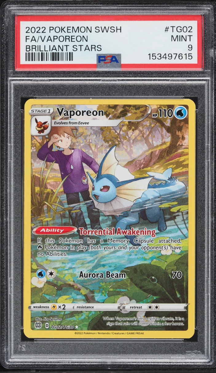 2022 Pokemon Sword & Shield Brilliant Stars Trainer Gallery Full Art Vaporeon #TG02 PSA 9 MINT
