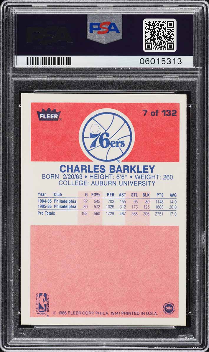 1986 Fleer Basketball Charles Barkley ROOKIE #7 PSA 10 GEM MINT