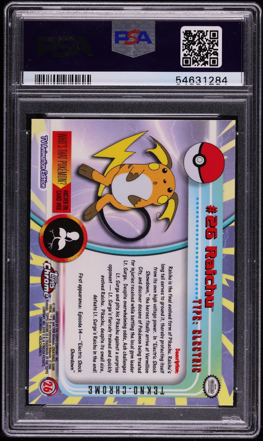 2000 Topps Chrome Pokemon Series 1 Tekno Raichu #26 PSA 10 GEM MINT