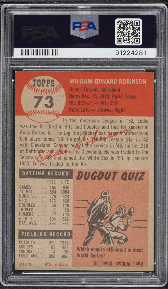 1953 Topps Eddie Robinson #73 PSA 7.5 NRMT+