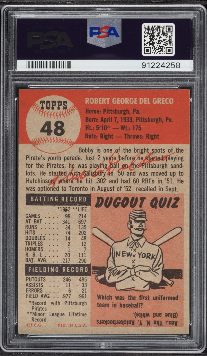 1953 Topps Bob Del Greco #48 PSA 7 NRMT