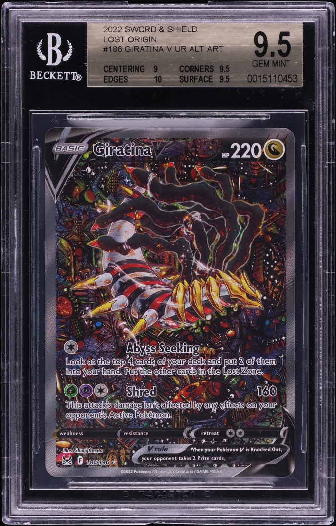 2022 Pokemon Sword & Shield Lost Origin Alt Art Giratina V #186 BGS 9.5 GEM MINT