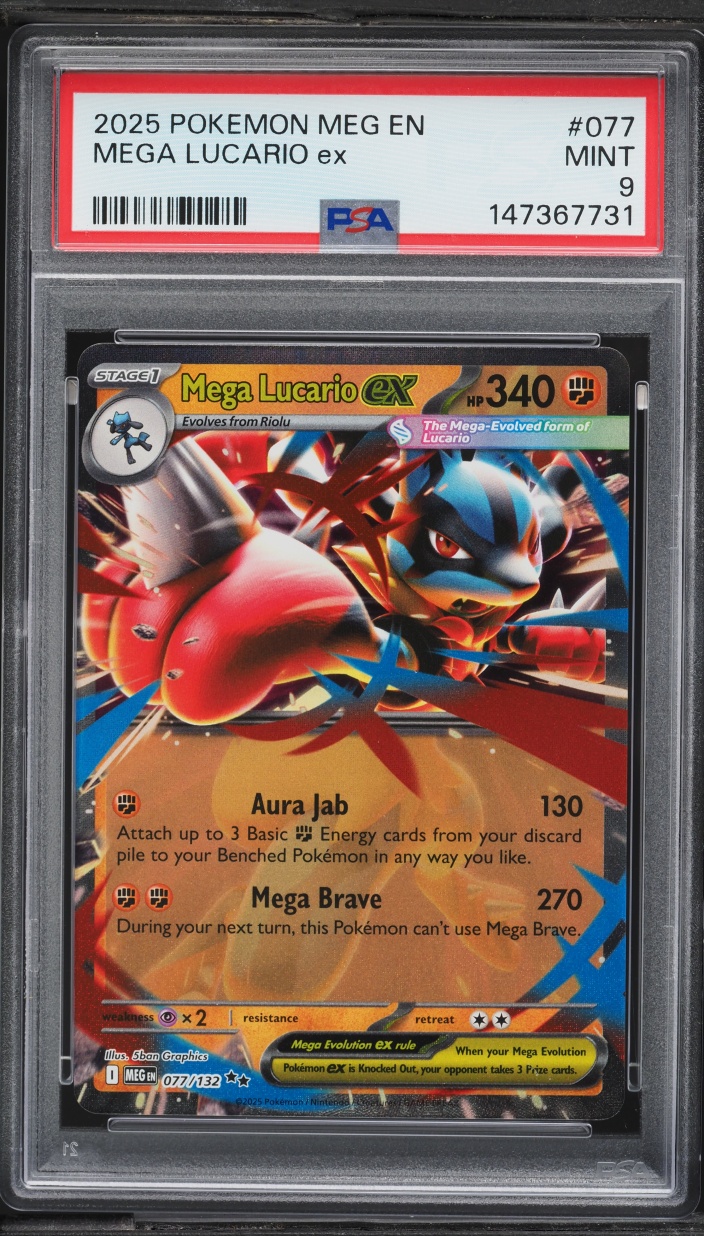 2025 Pokemon Mega Evolution Holo Mega Lucario ex #77 PSA 9 MINT
