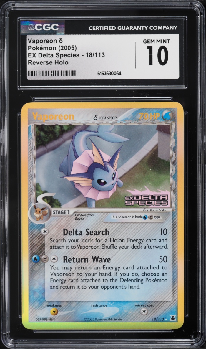 2005 Pokemon EX Delta Species Reverse Holo Vaporeon #18 CGC 10 GEM MINT