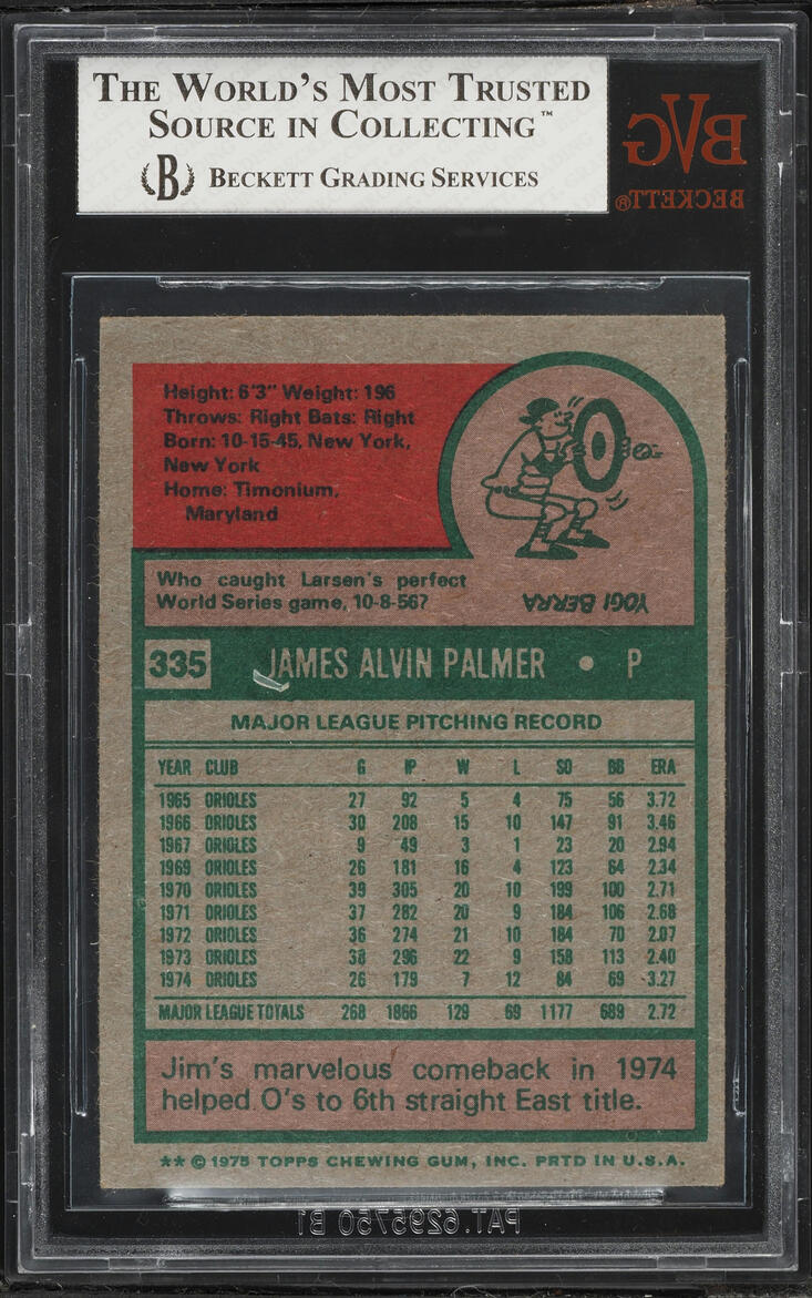 1975 Topps Jim Palmer #335 BVG 4.5 VGEX+