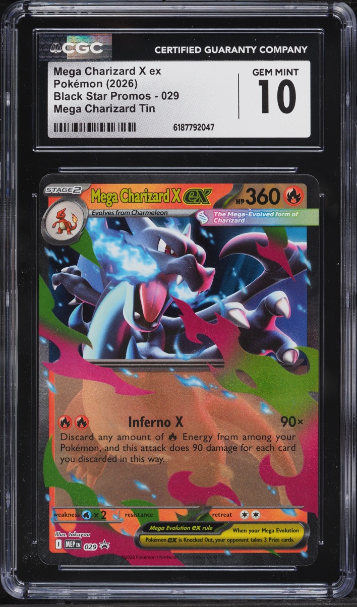 2026 #29 Mega Charizard X Ex CGC 10 Pokemon Mega Evolution Black Star Promo Tin