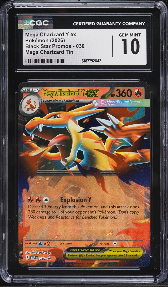 2026 #30 Mega Charizard Y Ex CGC 10 Pokemon Mega Evolution Black Star Promo Tin