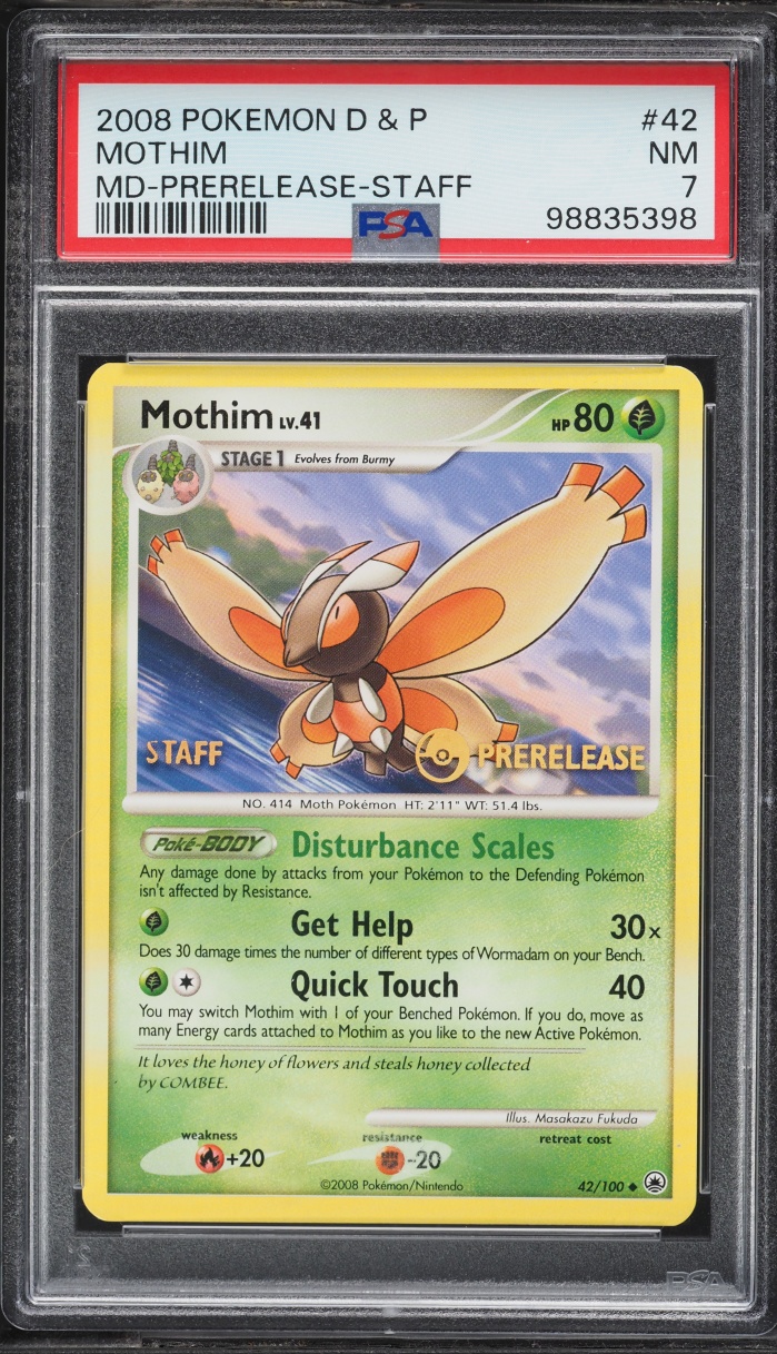 2008 Pokemon Diamond & Pearl Majestic Dawn Prerelease Staff Mothim #42 PSA 7 NRMT